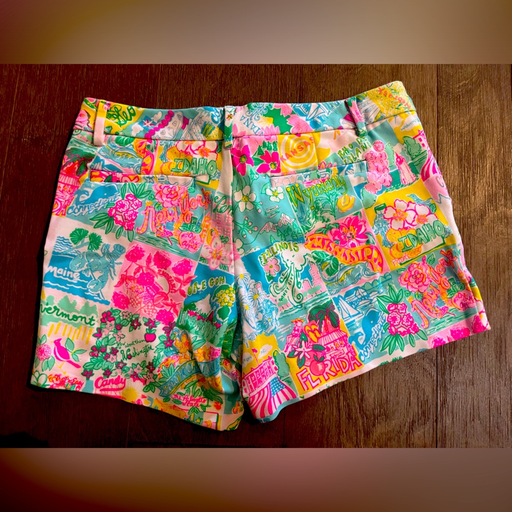 ❤️Lilly Pulitzer Short Women 4 Green Pink Knit America Texas Casual Preppy